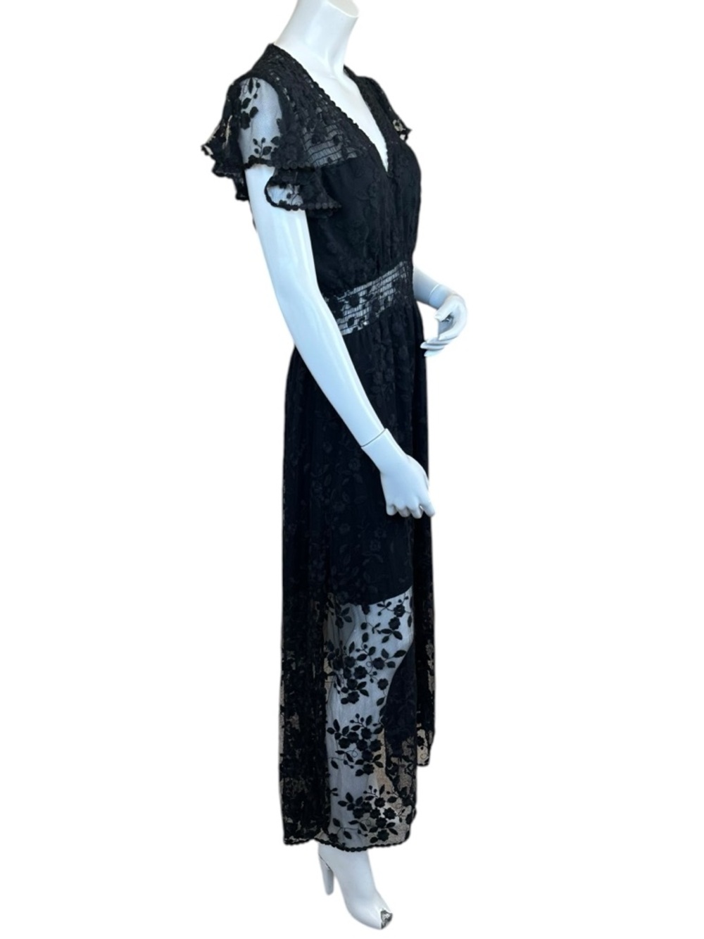 The Kooples Black Short Sleeve Floral Tulle Maxi Dress EU 38 US M - Picture 6 of 11